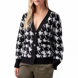 SANCTUARY Warms My Heart Houndstooth Cardigan Sweater Top Black White NWT Small